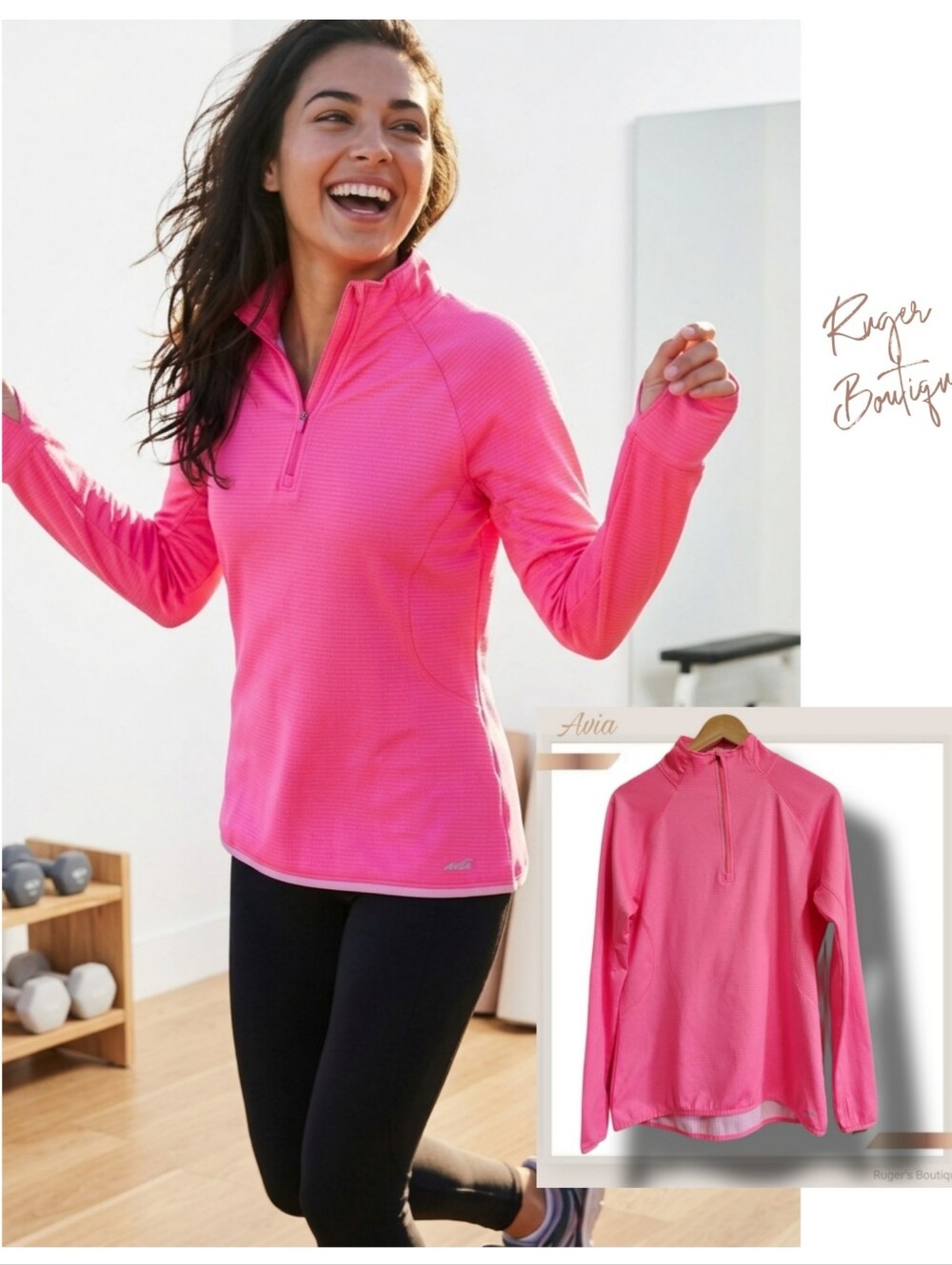 🌿Avia Women's Large Hot Coral Pink Long Sleeve Pullover with Zip Closure